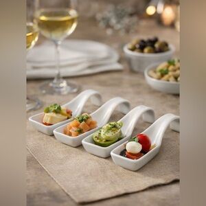 Hotel Collection Set Of 4 Mini Bent Handle Rect Serving Spoons NIB